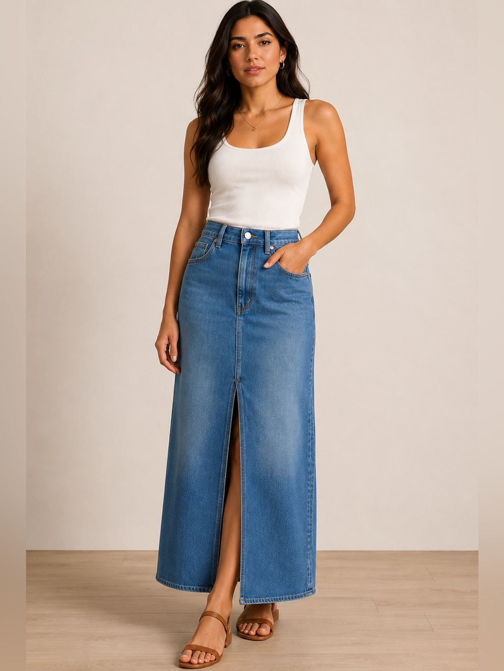 Reformation Tazz Blue Denim Skirt Front Slit | Retro Chic NWT 25 #1338
